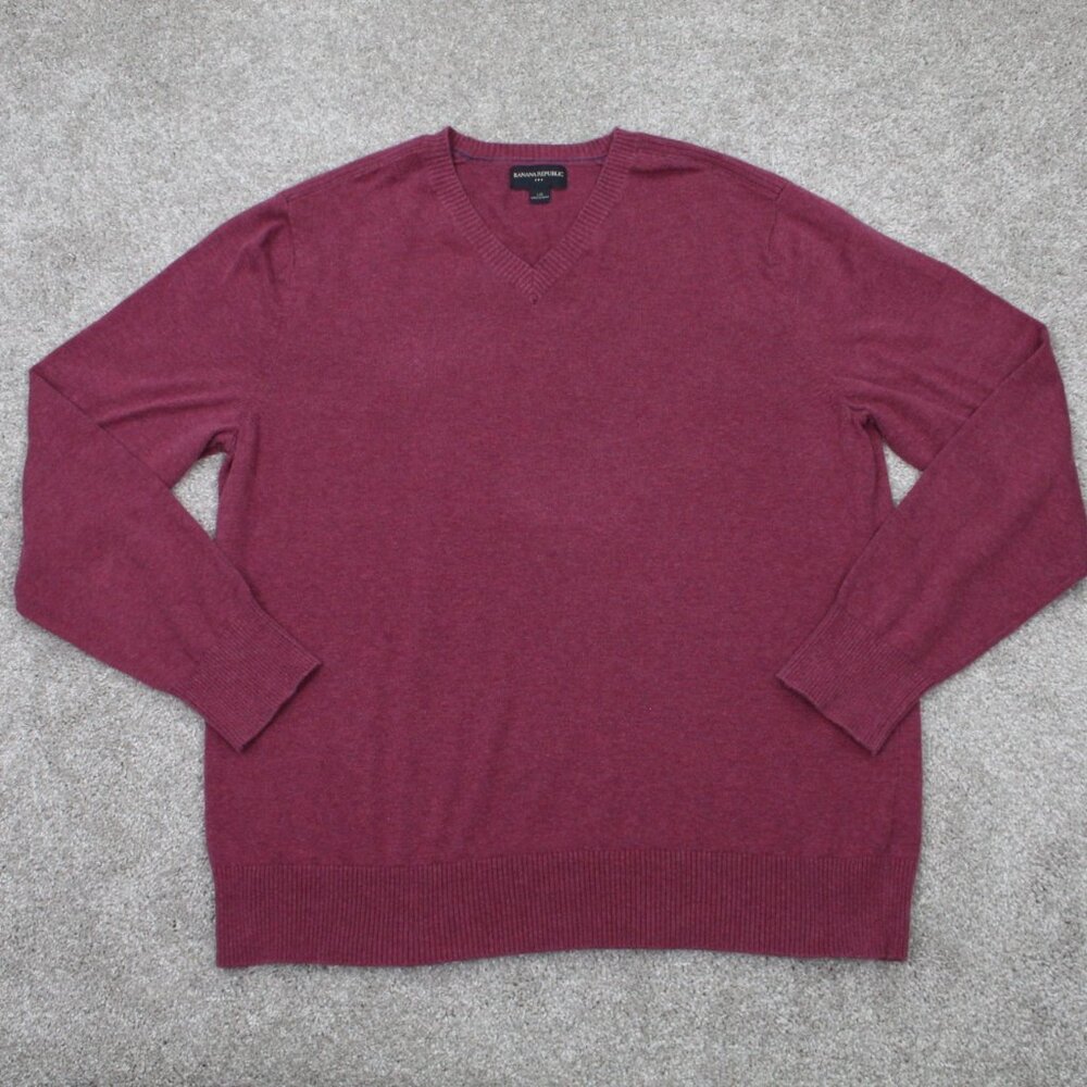 Banana Republic Sweater Men Large Red V-Neck 100% Cotton L/S Pullover Sweatshirt